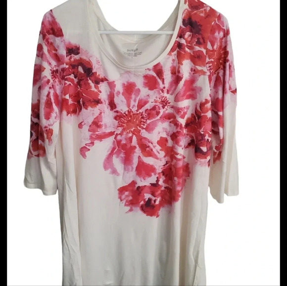 PURE JILL FLORAL TUNIC 3 QUARTER SLEEVES, SIZE LARGE - Picture 3 of 6